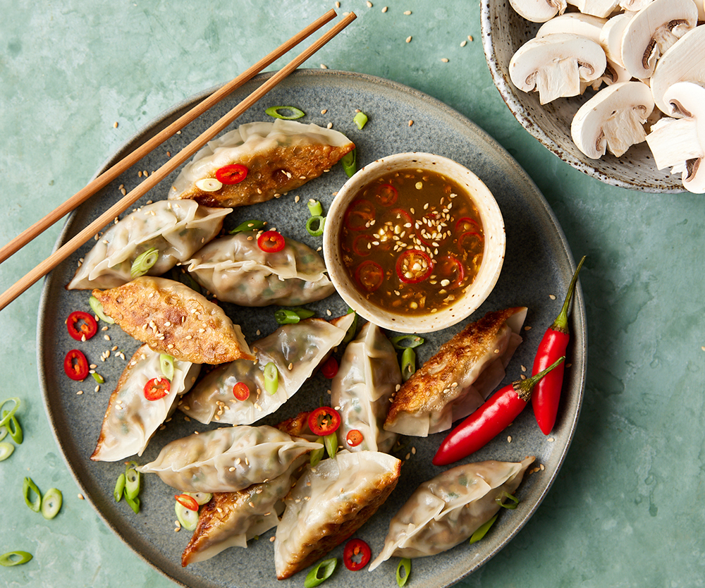 Mushroom and chive gyoza. 