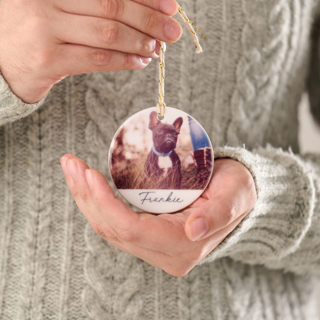 Personalised Ceramic Dog Photo Christmas Bauble