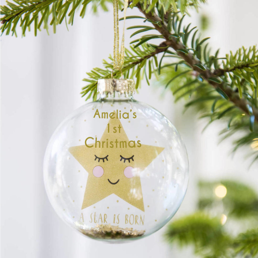 Personalised Christmas Bauble with star and glitter