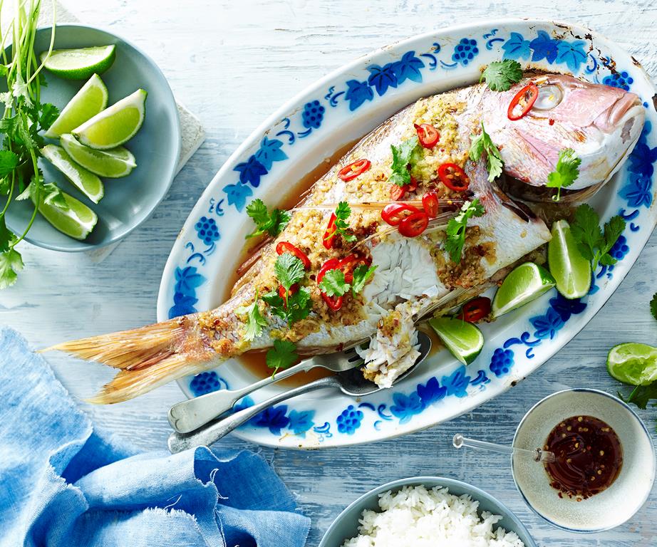 Ginger and lemongrass whole baked snapper