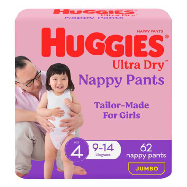Huggies Ultra Dry Nappy Pants Girls Size 4 Toddler (9-14kg) - 29 Pack