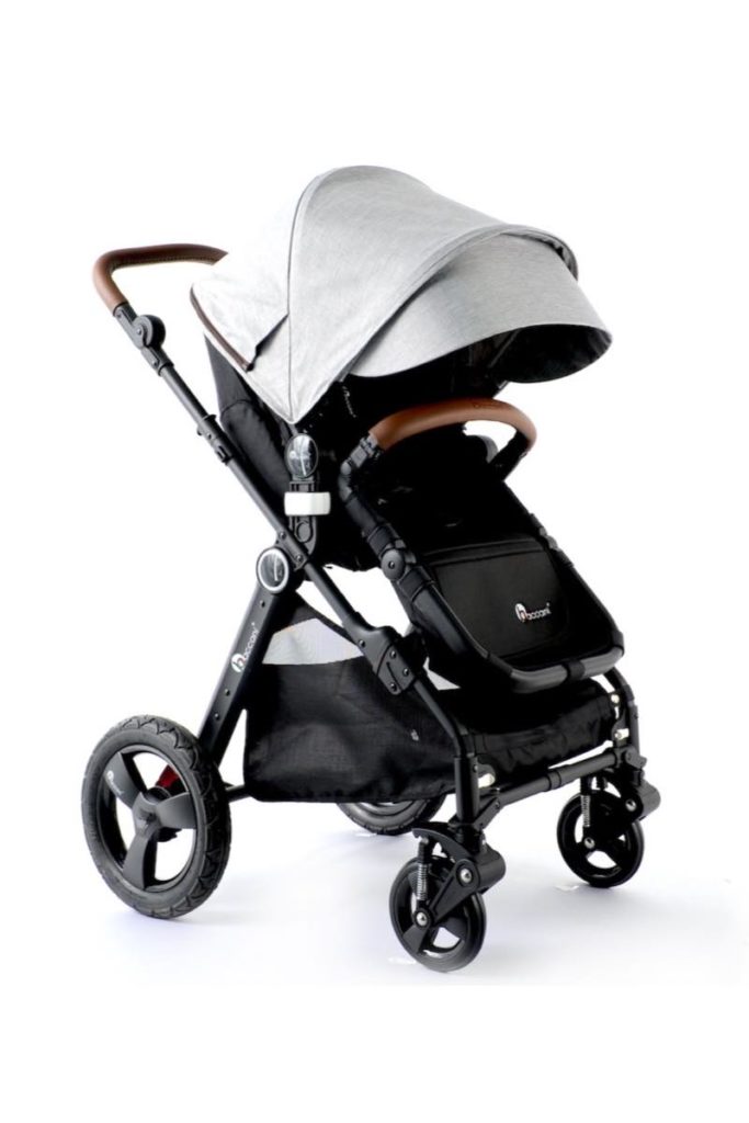 Baccani Pletora Plus stroller in black with a silver-grey hood