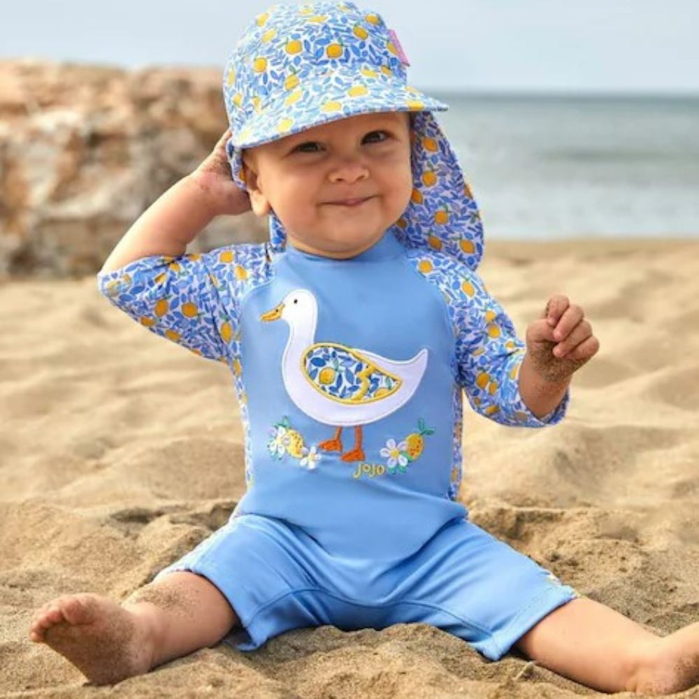 JoJo Maman Bébé Blue Lemon UPF 50 1-Piece Sun Protection Suit