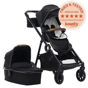 Babybee Duo3 Pram and shopper basket with 5 star Trial Team rating badge