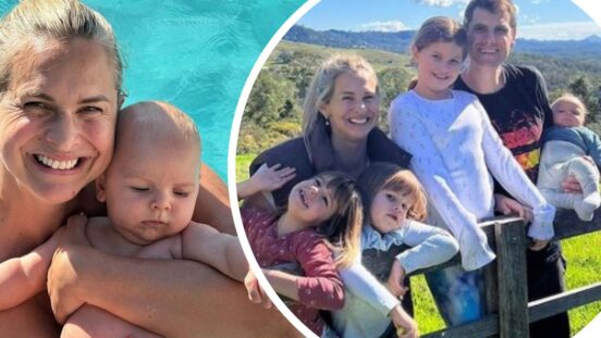 Libby Trickett with newborn son and with whole family