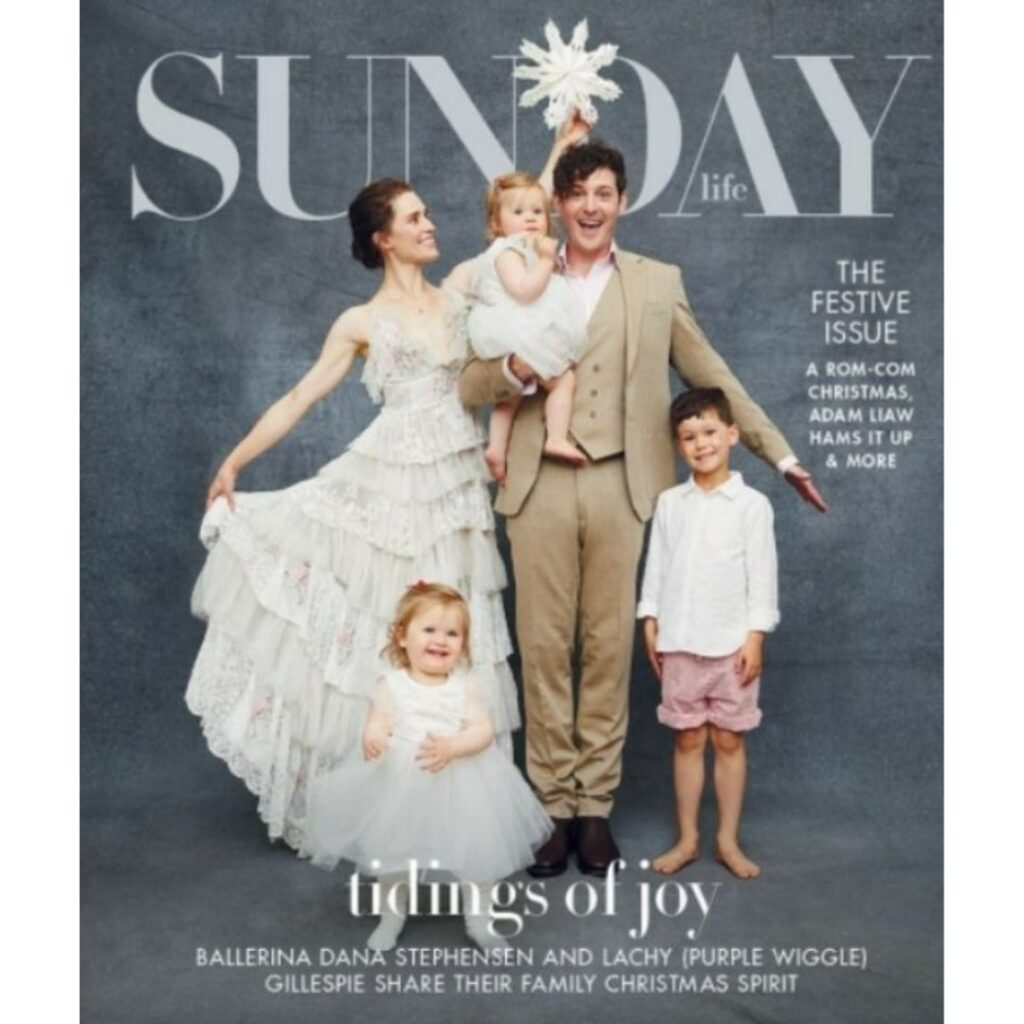 Lachy Wiggle Gillespie and Dana Stephensen and family on the cover of Sunday magazine