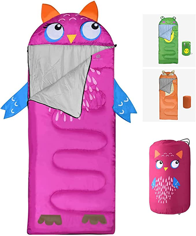 Brightly colour kids' animal sleeping bag