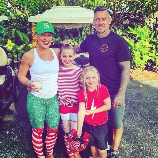 Pink with her husband and two kids