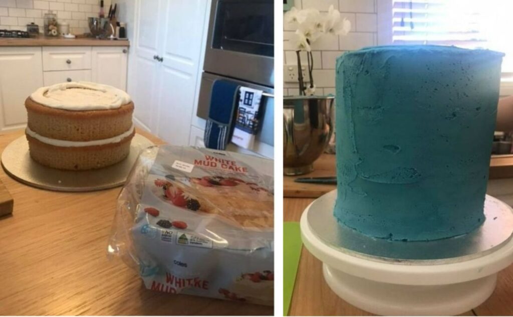 Making Bluey cake from supermarket mud cake