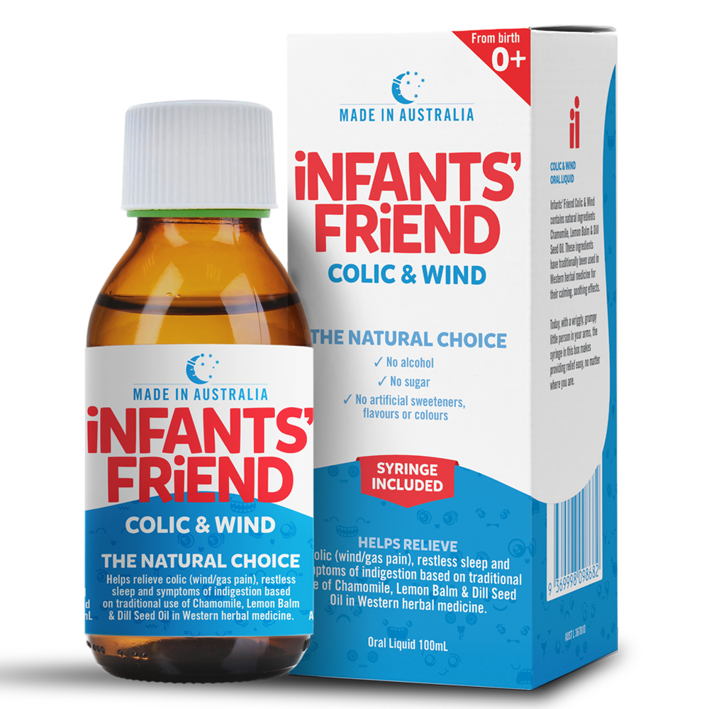 Infants' Friend Oral Liquid bottle and box product shot