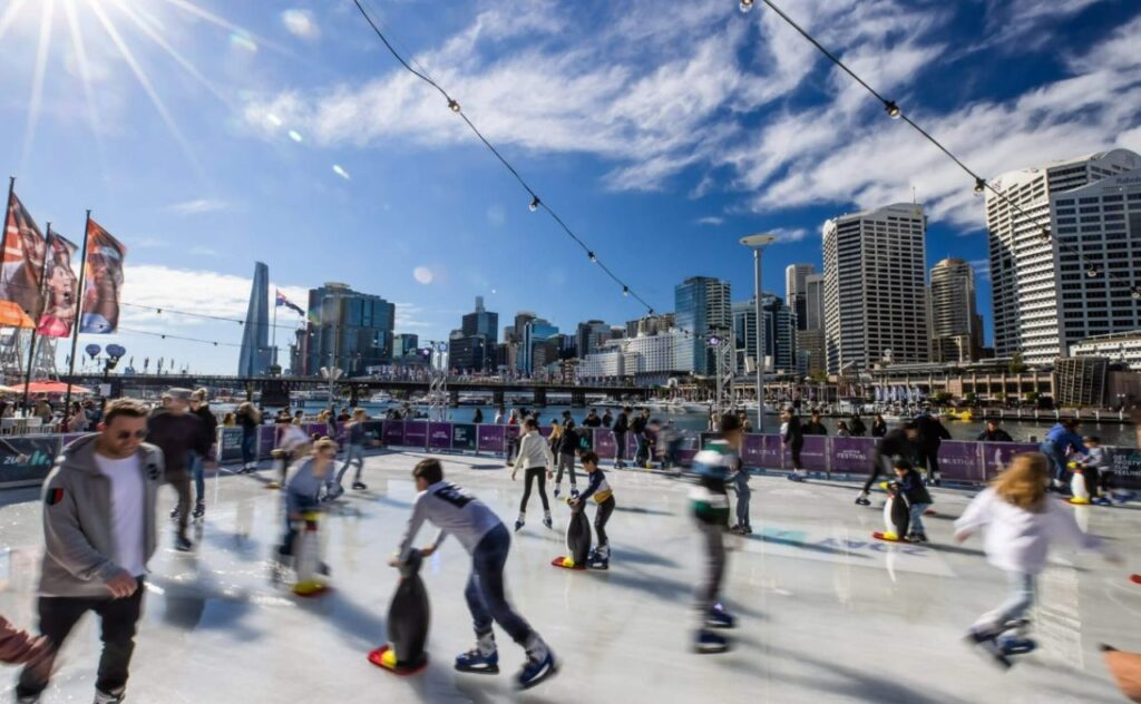 People skating at Darling Harbour’s Ice Skating Rink!
