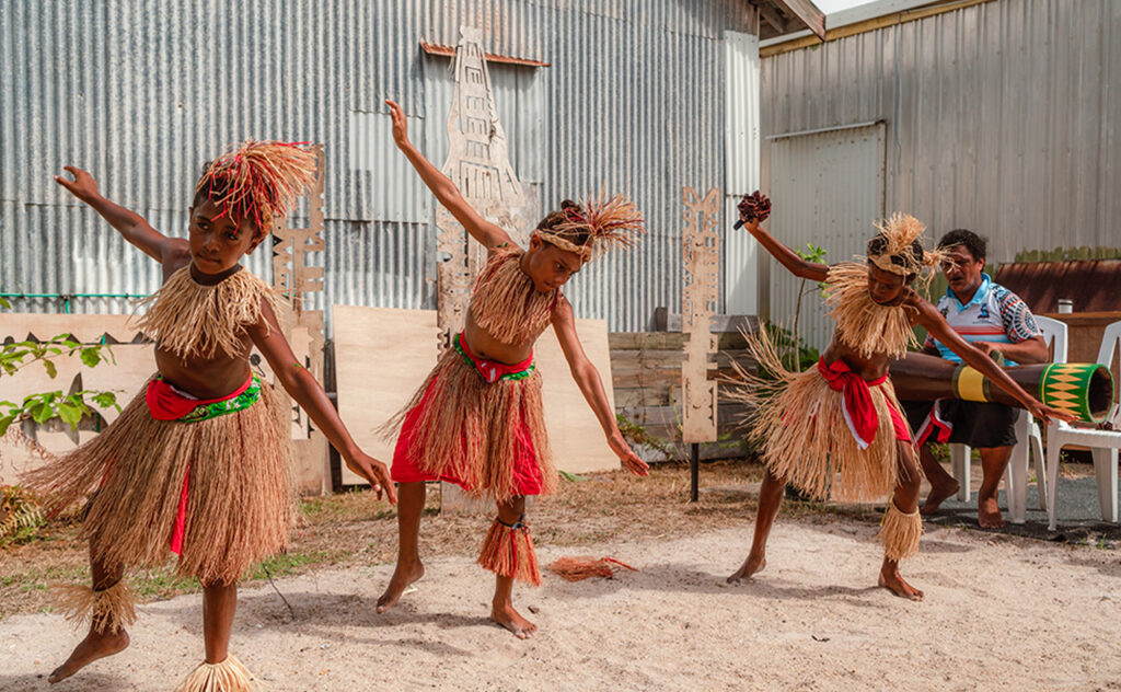 Children perform a cultural dance at Strait Experience in Tropical North Queensland.