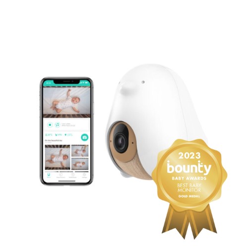 Cubo Ai Plus Smart Baby Monitor shaped like a bird, 3 stand set with a GOLD Bounty Baby Awards rosette