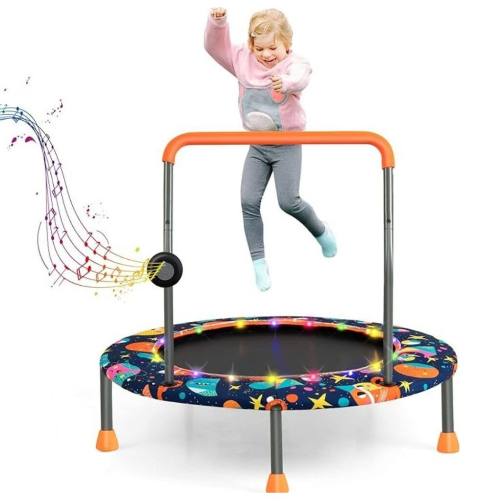 HONEY JOY 36” Mini Trampoline for Kids, Toddler Music Trampoline w/Colorful LED Lights & Bluetooth Speaker