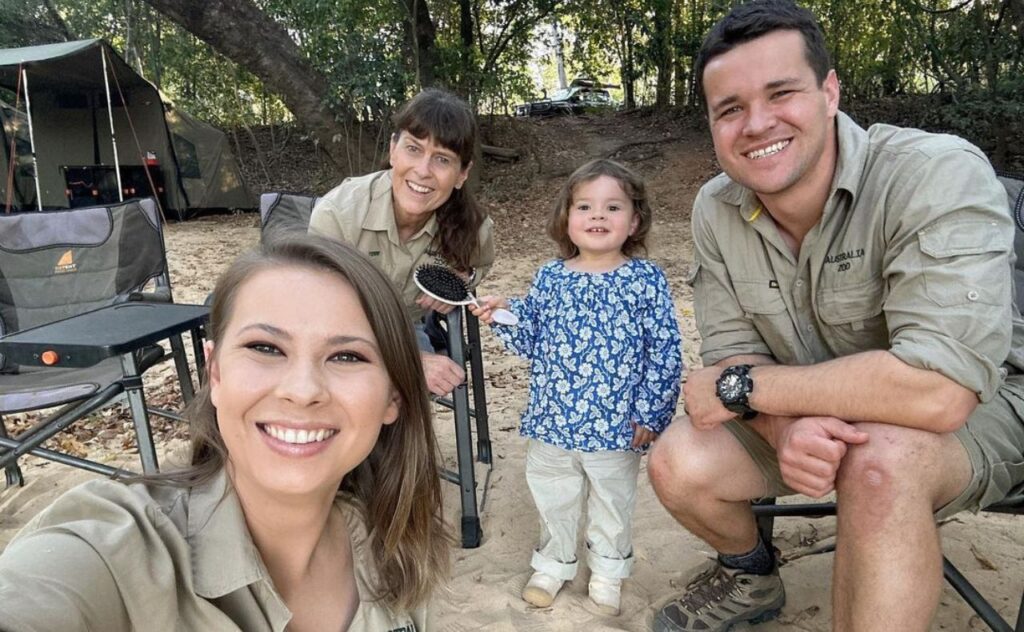 Grace, Bindi and Chandler camping with Terri Irwin