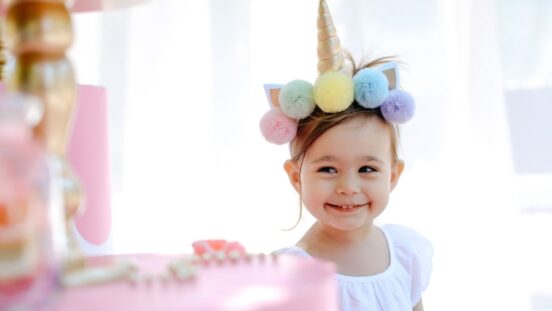 Birthday girl with unicorn headband