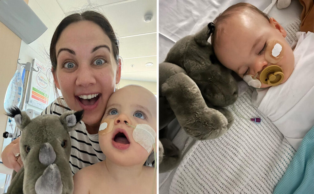 Monique Dirksz and son Noah in hospital with rhinovirus.