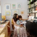 HP Smart Tank printer mother and daughter in home office