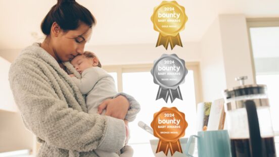 Mother in kitchen with newborn/ Bounty Baby Awards