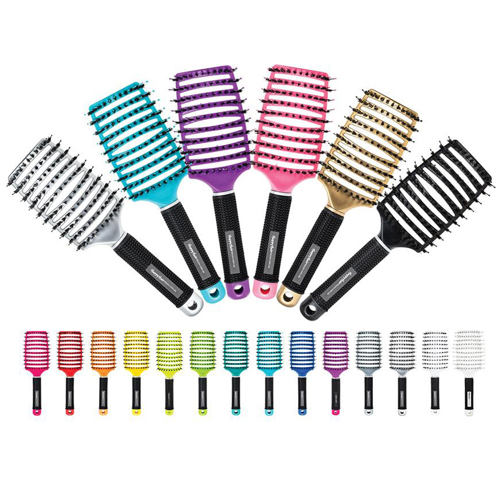 Rainbow of coloured Happy Hair Brush product shot