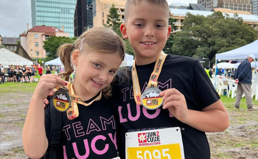 5yo cancer survivor Lucy and 8yo brother, Hunter participating in the Run2Cure.