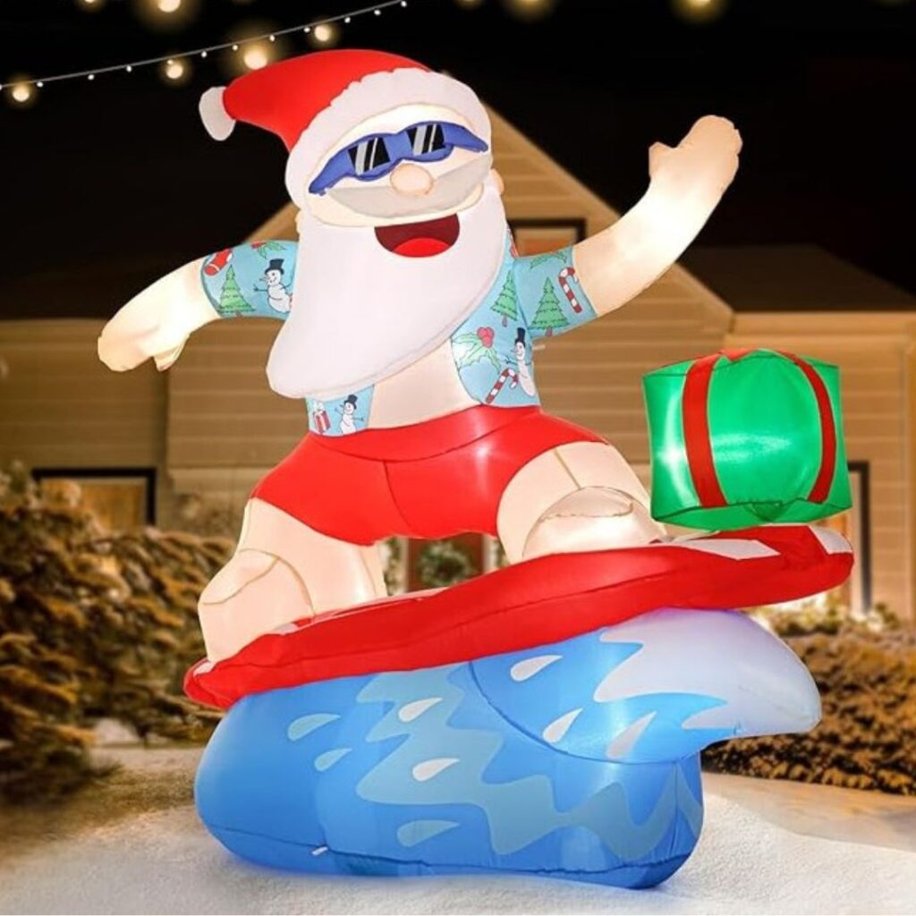 6ft Surfing Santa with Built-in LED Lights