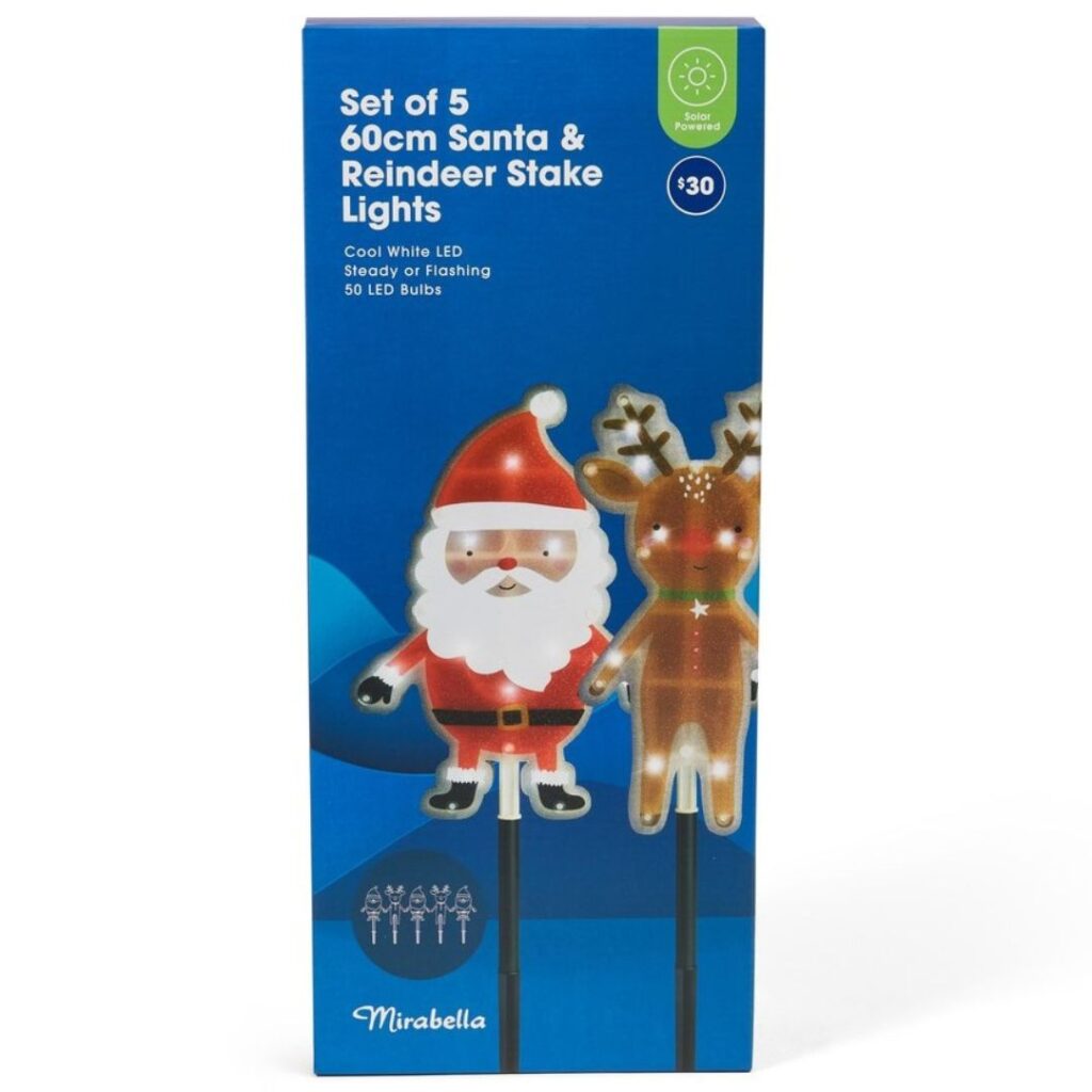 Mirabella Christmas Solar Powered LED Santa & Reindeer Stake Lights - Set of 5 at Big W