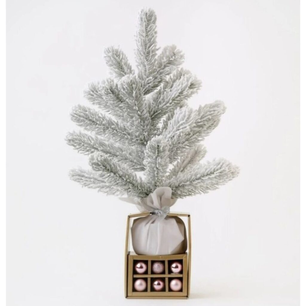 uxe Flocked Douglas Fir Tabletop Tree w/ DIY Ornaments 46cm in Champagne