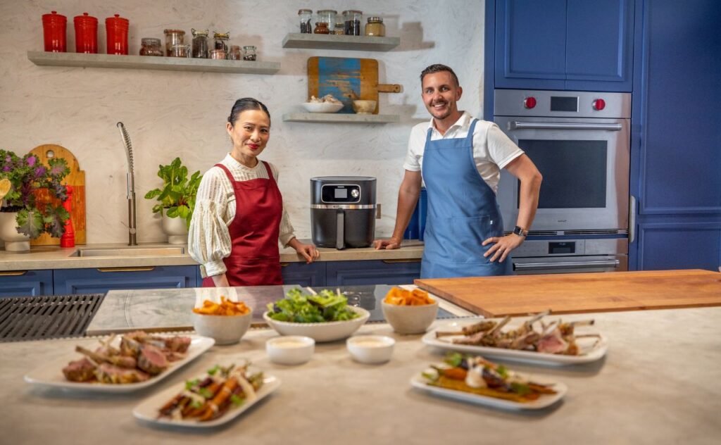 Poh Ling Yeow with home cook and dad, Jarrad Duggan-Tierney