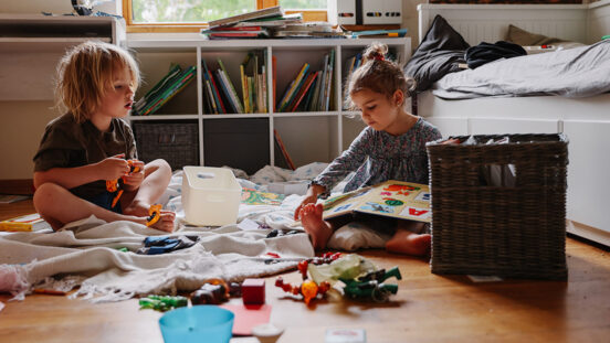 Untidy House, children are playing in messy room