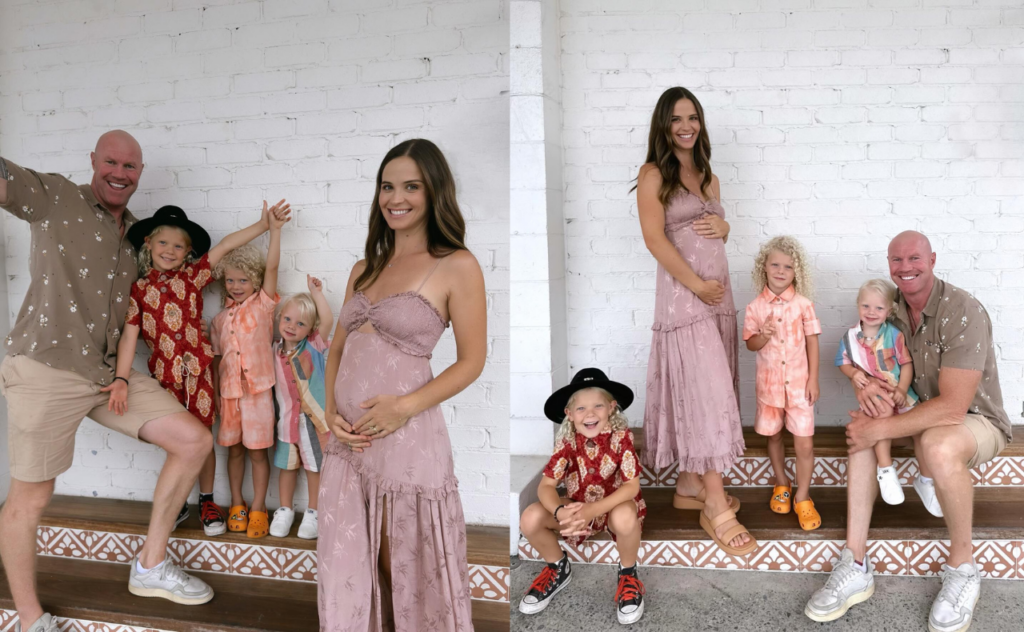 Pregnant Lauren Brant and Barry Hall with their three sons