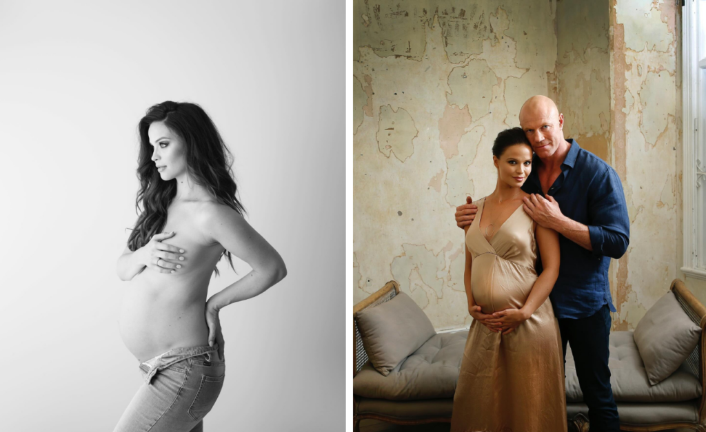 Lauren Brant in pregnancy photo and with husband Barry Hall