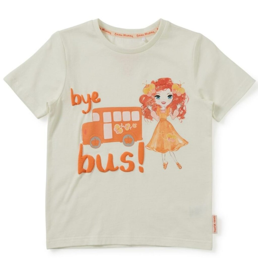 Emma Memma Kids Bus Print Tee - Off White & Orange