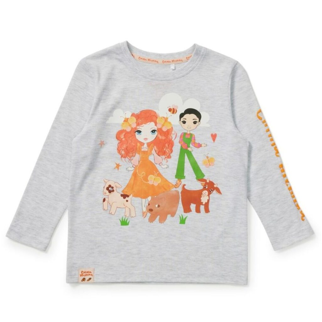 Emma Memma Kids Long Sleeve Print Tee - Grey Marl
