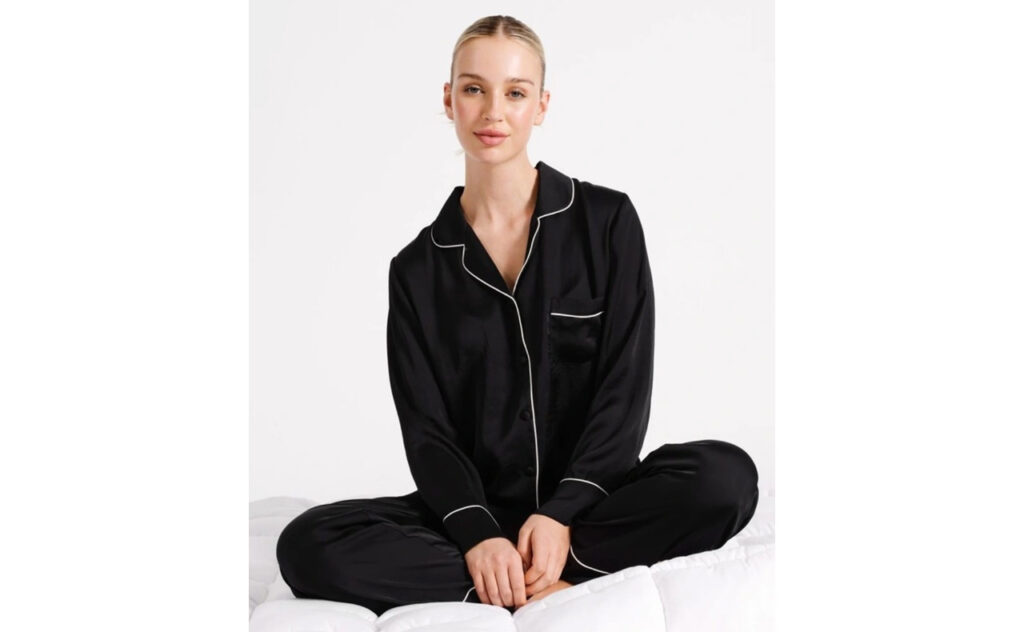 Chloe & Lola Satin Long Sleeve Pyjama in Black