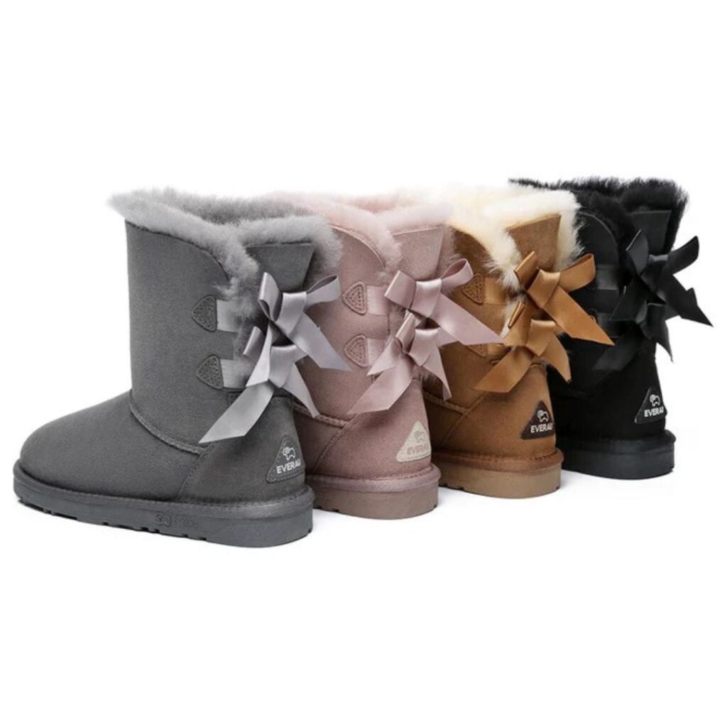 EVERAU® UGG Women Sheepskin Wool Double Baily Boots Short Back Bow
