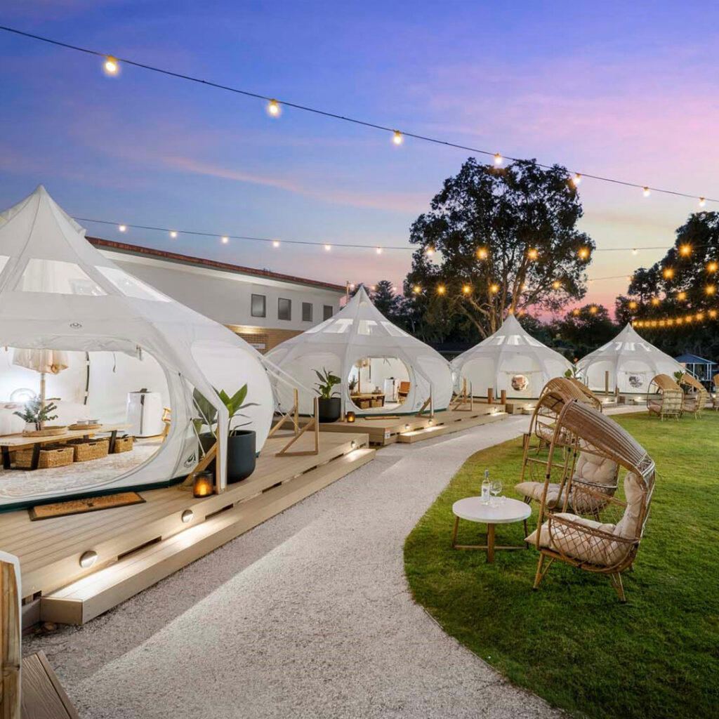 Ingenia Holidays Byron Bay clamping tents and fairy lights