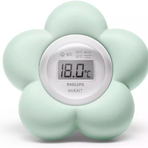 Green flower shaped baby bath thermometer from Philips Avent