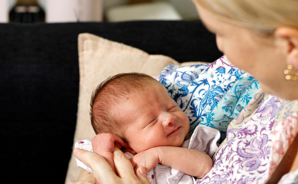 Clare Foreman at home with baby Isabel