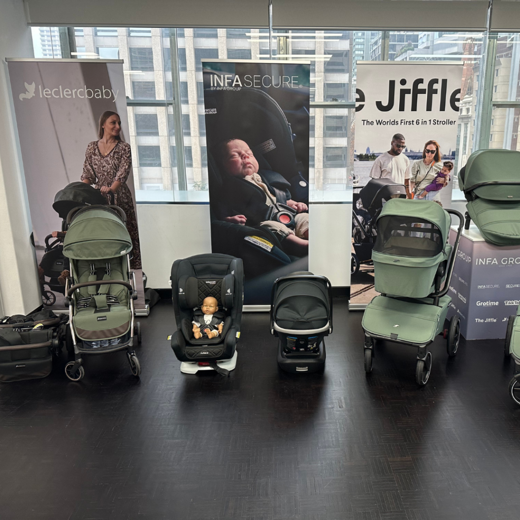 Infa Group showing off the Leclerc stroller, Infa Secure car seats, and the Jiffle Wagon at the Bounty Baby Awards Marketplace event 2024