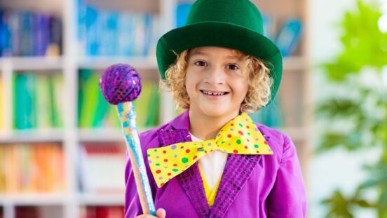 Boy dressed up in Wonka costume