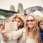 Mother holiday in Sydney, selfie with kids in front of Sydney Harbour Bridge