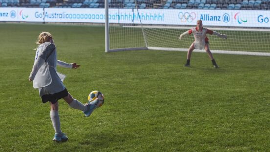 Girls playing soccer