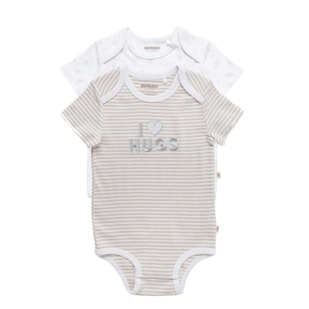 Huggies Babywear Organic Cotton Short Sleeve Bodysuit 2 Pack - Beige