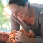 Retired three-time Australian Olympian Alicia Coutts with her newborn son Hugo.