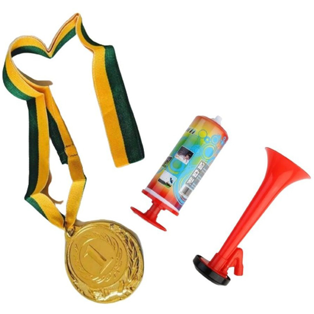 1st Gold Medal Winner + Air Horn Party Set School Sports Day Olympics Ribbon