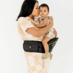 Hackerlily HipSurfer Hip Seat Baby Carrier & Bum Bag in Black Vegan leather lifestyle shot