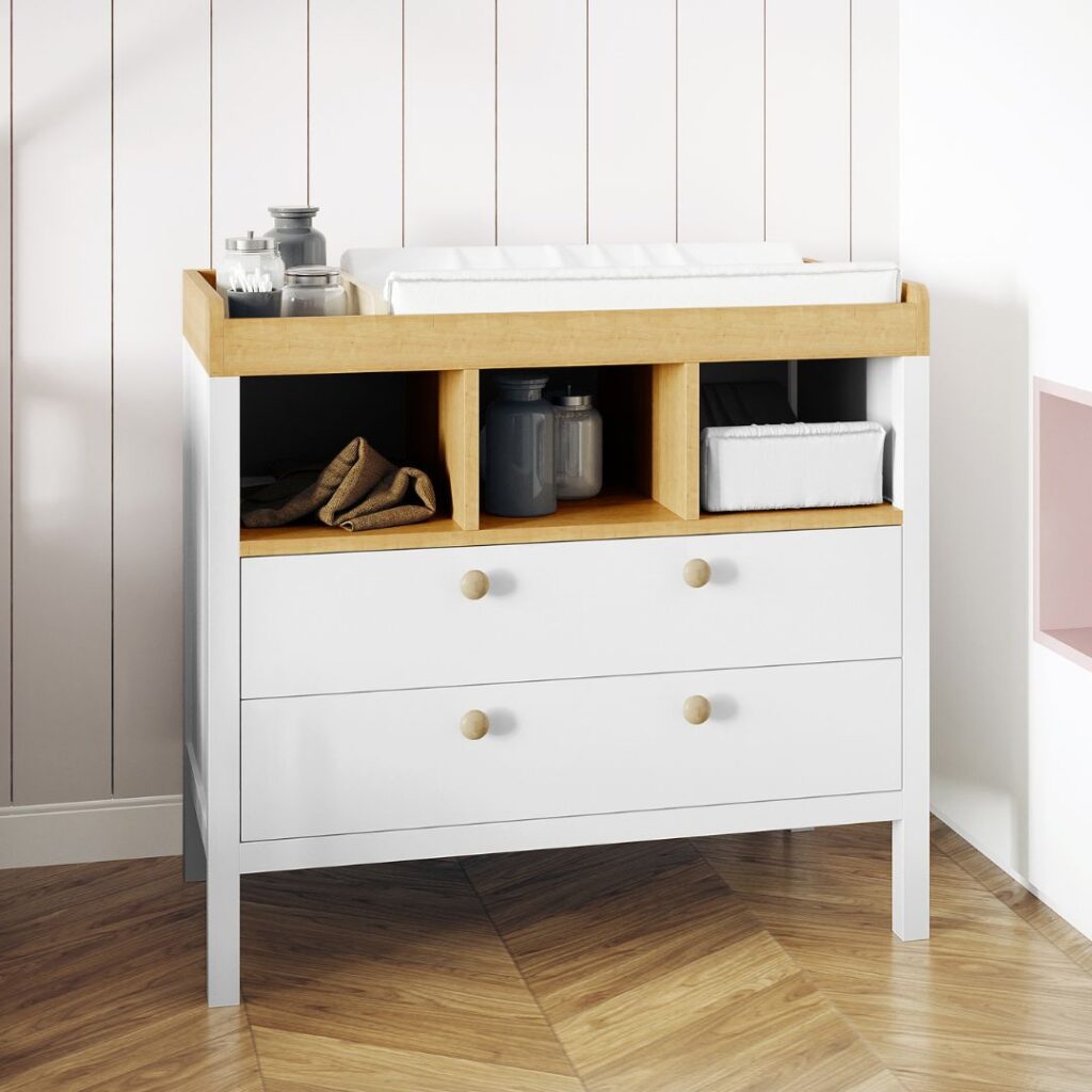 Nursery shopping: Rosella Pine Storage Change Table w/ Drawers - White Natural