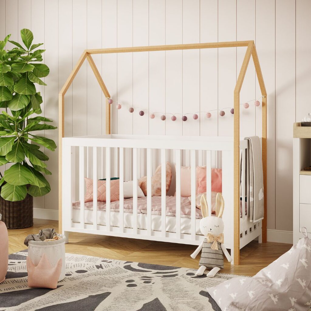 Nursery shopping: Luxo Living Damaris Pine Baby Cot & Rail Conversion Kit - White Natural