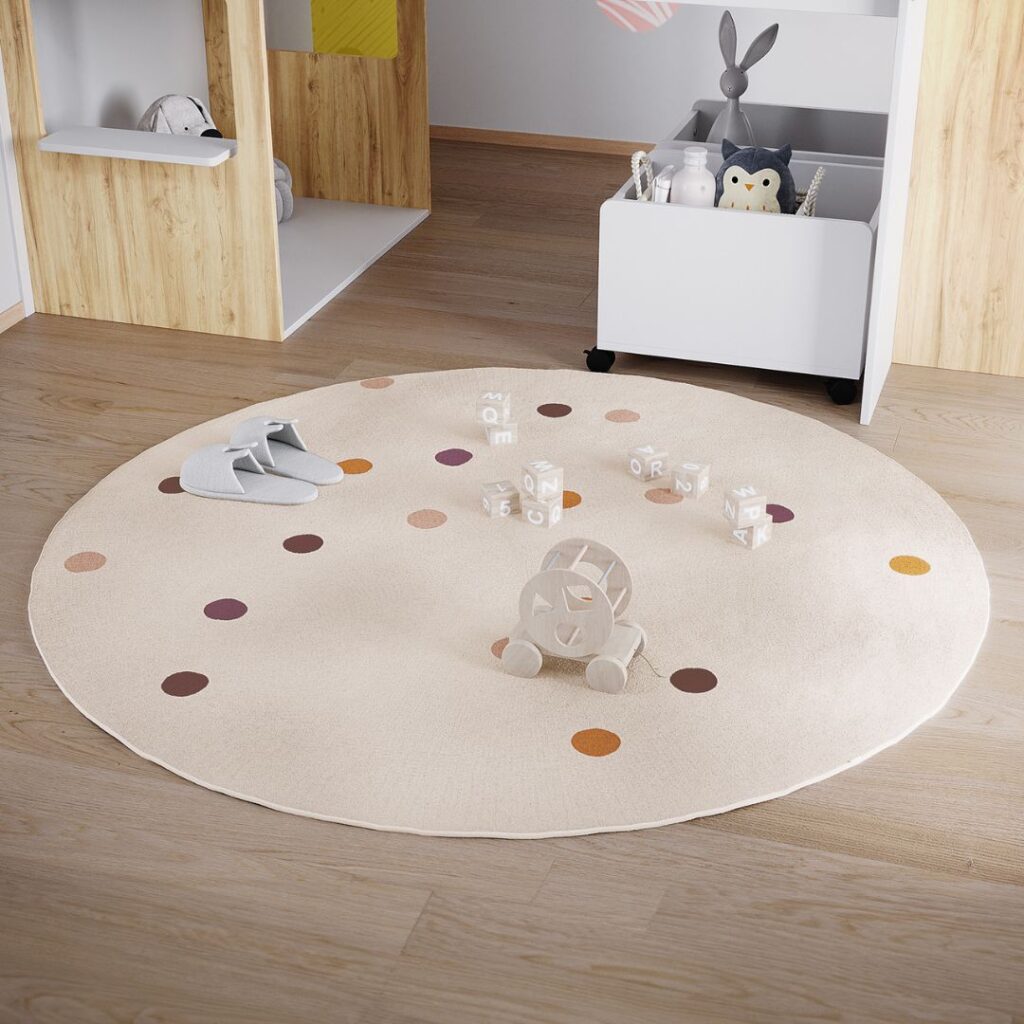 Roya Round Polka Dots Kids Contemporary Floor Rug